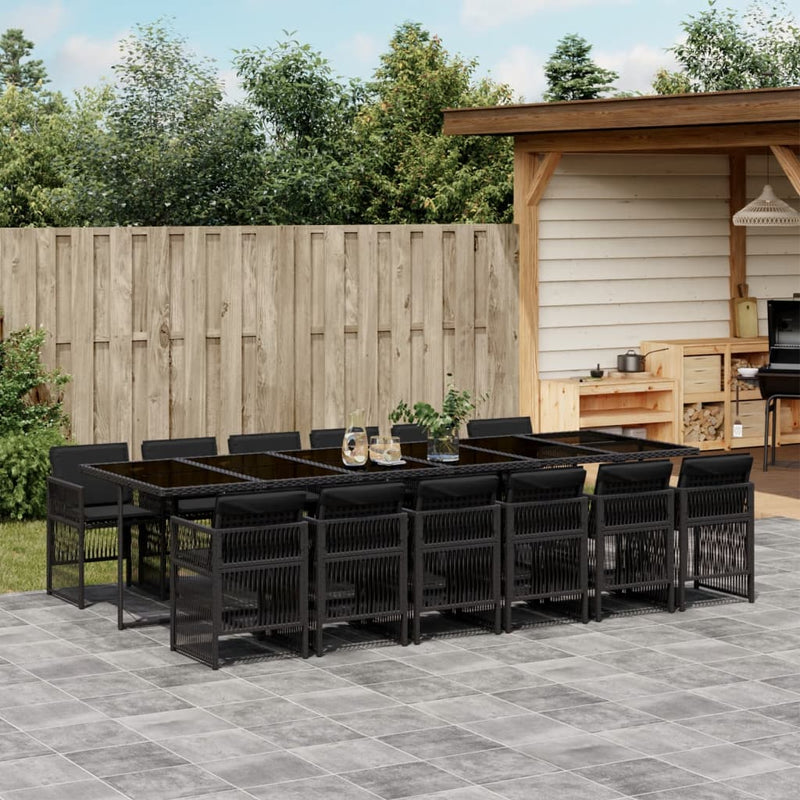 vidaXL 13 Piece Garden Dining Set with Cushions Black Poly Rattan