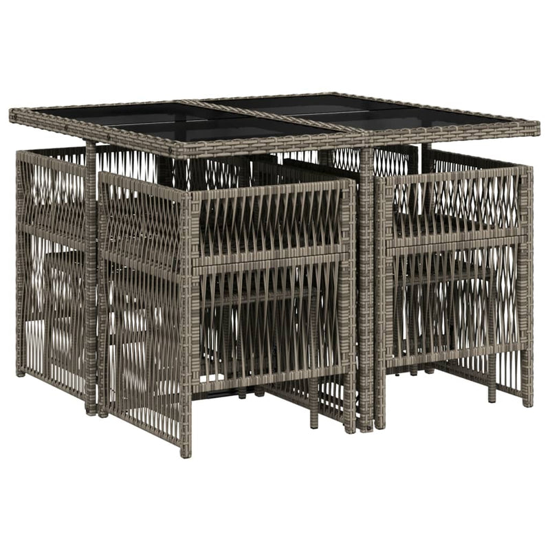 vidaXL 9 Piece Garden Dining Set with Cushions Grey Poly Rattan