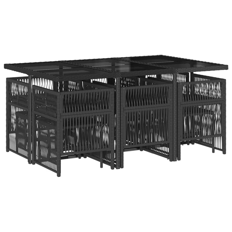 vidaXL 11 Piece Garden Dining Set with Cushions Black Poly Rattan