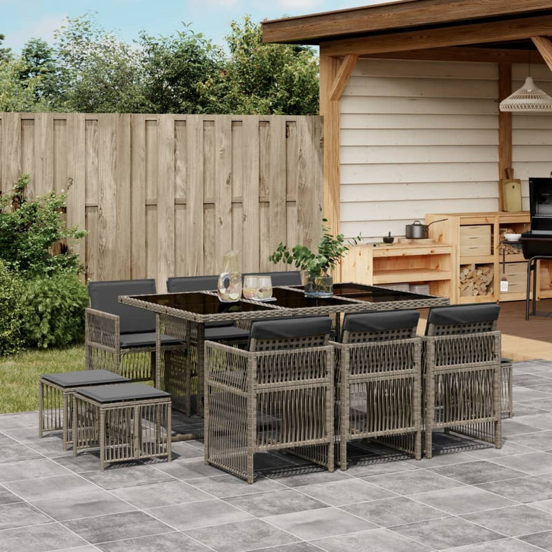 vidaXL 11 Piece Garden Dining Set with Cushions Grey Poly Rattan