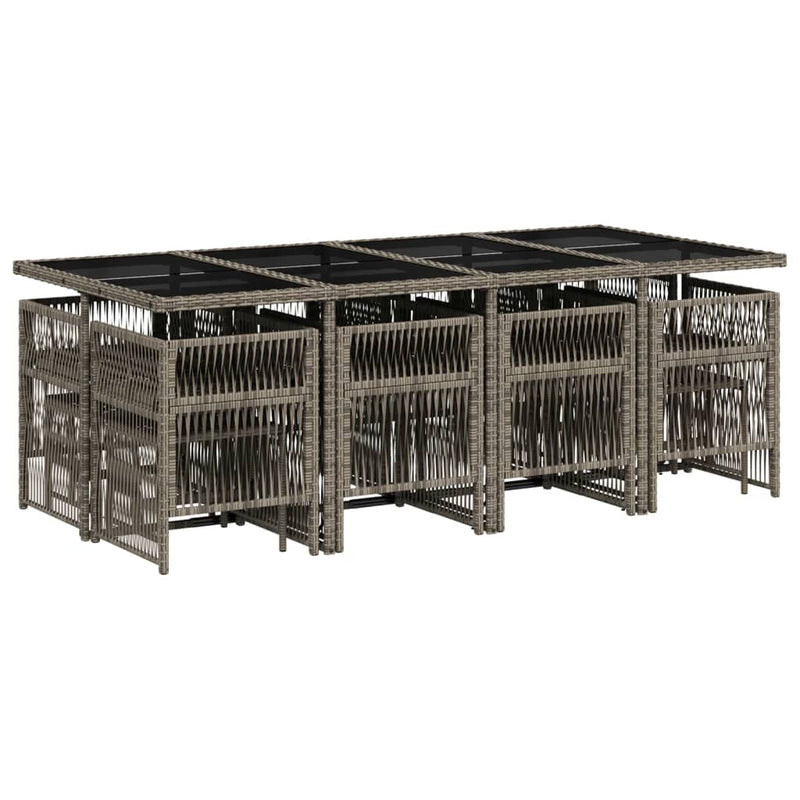 vidaXL 13 Piece Garden Dining Set with Cushions Grey Poly Rattan