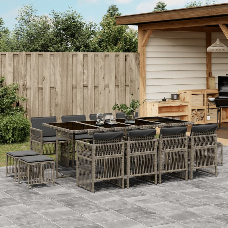 vidaXL 13 Piece Garden Dining Set with Cushions Grey Poly Rattan