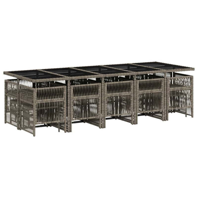 vidaXL 15 Piece Garden Dining Set with Cushions Grey Poly Rattan