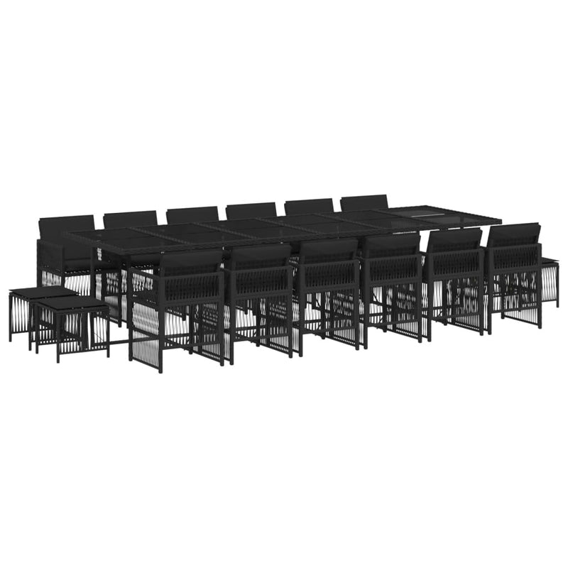 vidaXL 17 Piece Garden Dining Set with Cushions Black Poly Rattan