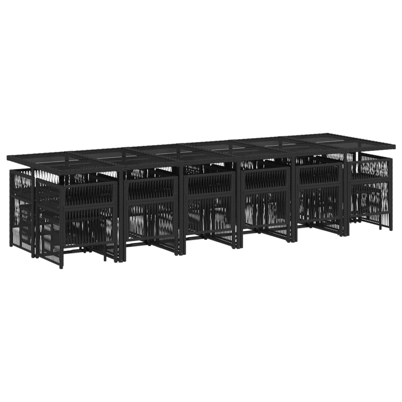 vidaXL 17 Piece Garden Dining Set with Cushions Black Poly Rattan