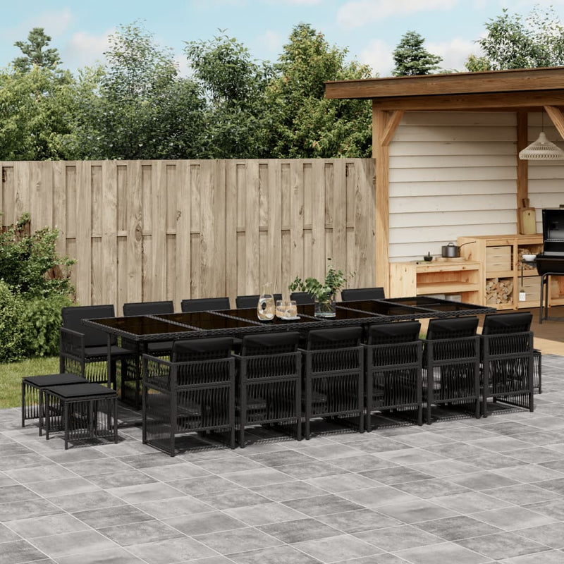 vidaXL 17 Piece Garden Dining Set with Cushions Black Poly Rattan