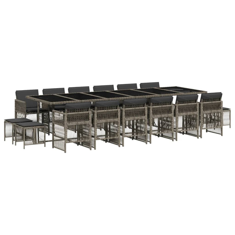 vidaXL 17 Piece Garden Dining Set with Cushions Grey Poly Rattan