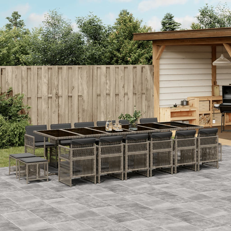 vidaXL 17 Piece Garden Dining Set with Cushions Grey Poly Rattan