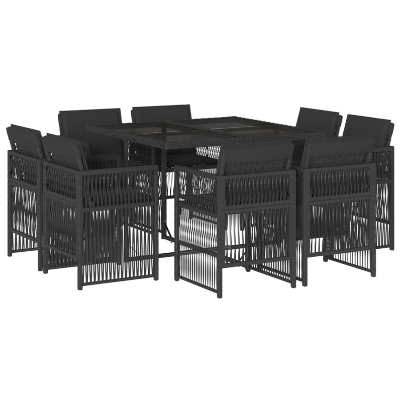 vidaXL 9 Piece Garden Dining Set with Cushions Black Poly Rattan