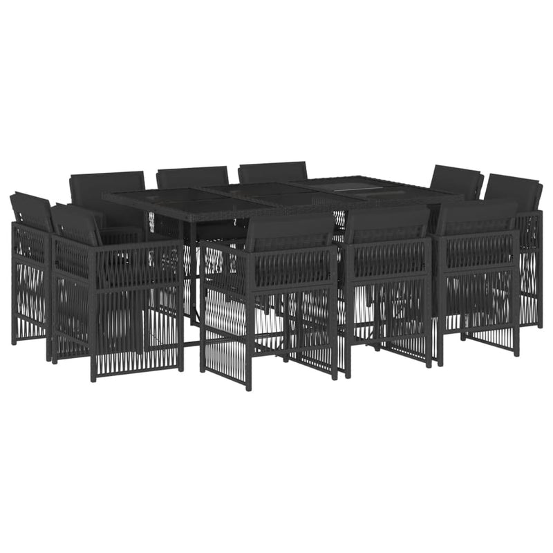 vidaXL 11 Piece Garden Dining Set with Cushions Black Poly Rattan