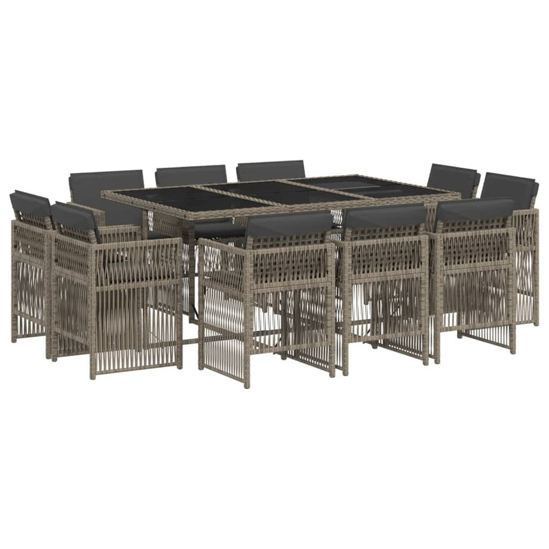 vidaXL 11 Piece Garden Dining Set with Cushions Grey Poly Rattan