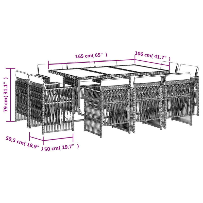 vidaXL 11 Piece Garden Dining Set with Cushions Grey Poly Rattan