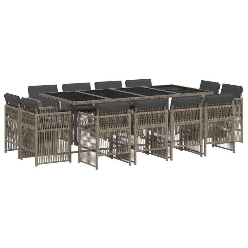 vidaXL 13 Piece Garden Dining Set with Cushions Grey Poly Rattan