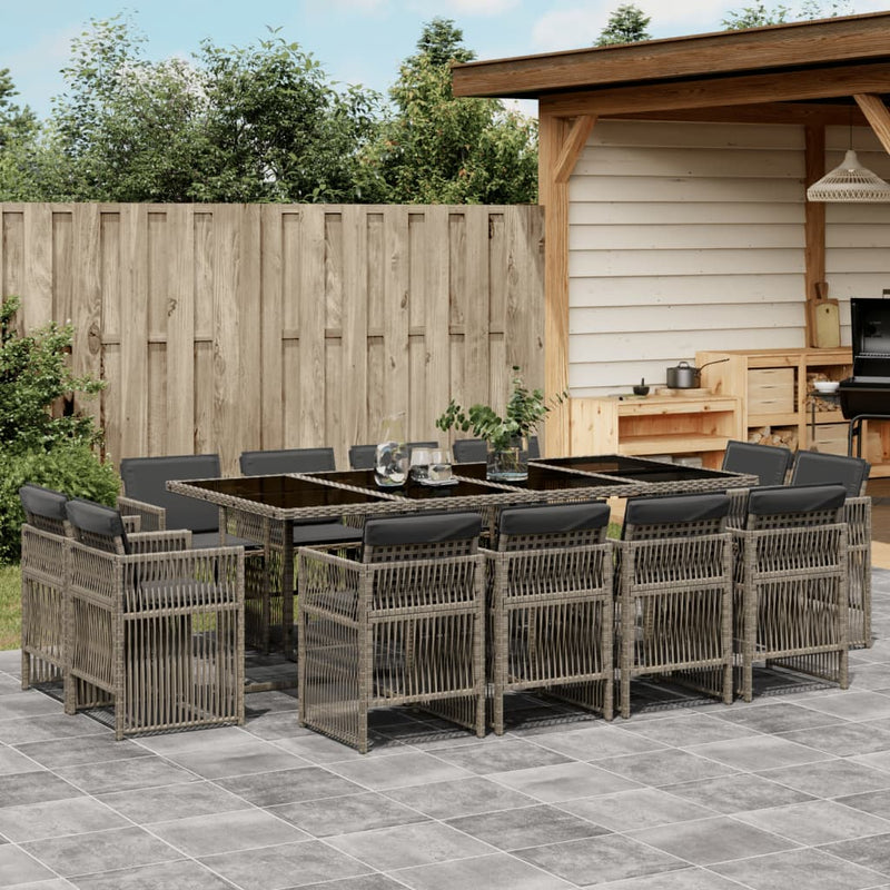 vidaXL 13 Piece Garden Dining Set with Cushions Grey Poly Rattan