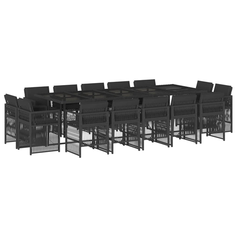 vidaXL 15 Piece Garden Dining Set with Cushions Black Poly Rattan