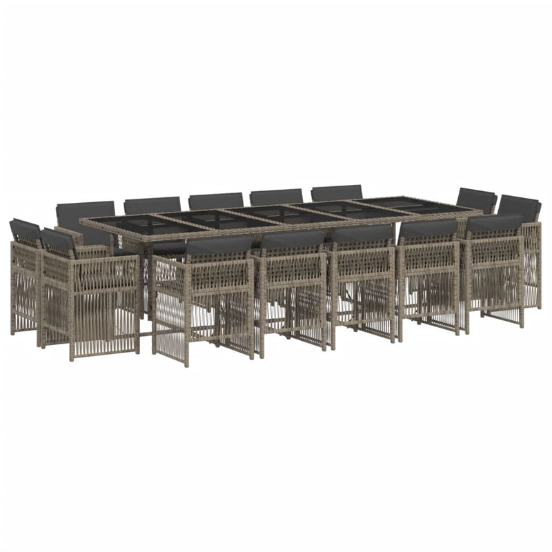 vidaXL 15 Piece Garden Dining Set with Cushions Grey Poly Rattan