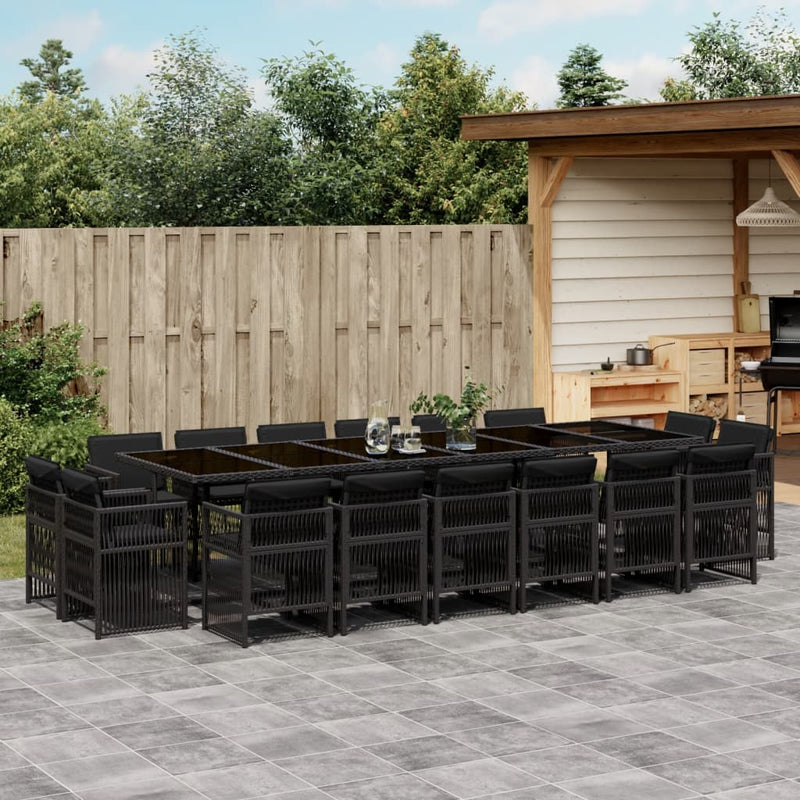 vidaXL 17 Piece Garden Dining Set with Cushions Black Poly Rattan