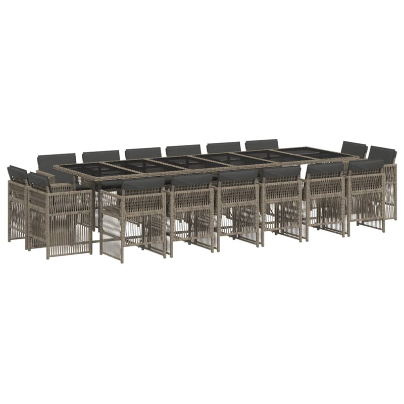 vidaXL 17 Piece Garden Dining Set with Cushions Grey Poly Rattan