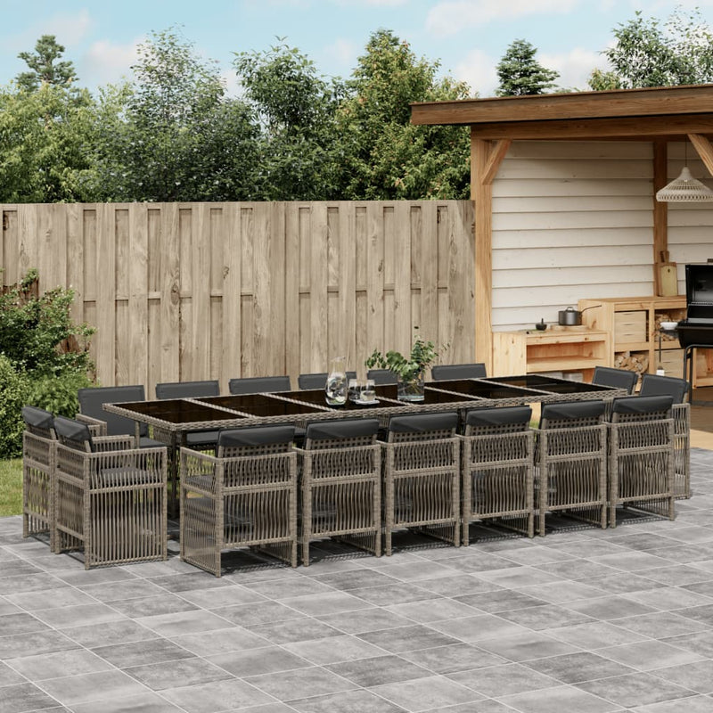 vidaXL 17 Piece Garden Dining Set with Cushions Grey Poly Rattan