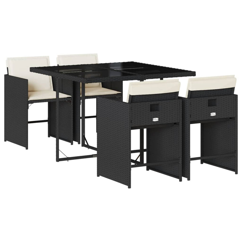 vidaXL 5 Piece Garden Dining Set with Cushions Black Poly Rattan