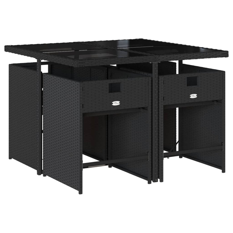 vidaXL 5 Piece Garden Dining Set with Cushions Black Poly Rattan