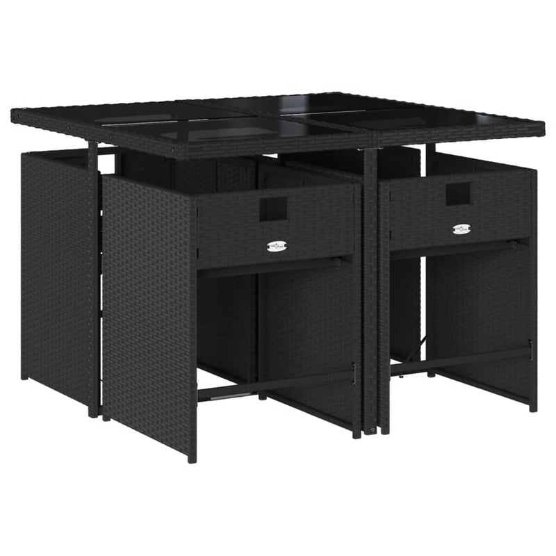vidaXL 5 Piece Garden Dining Set with Cushions Black Poly Rattan