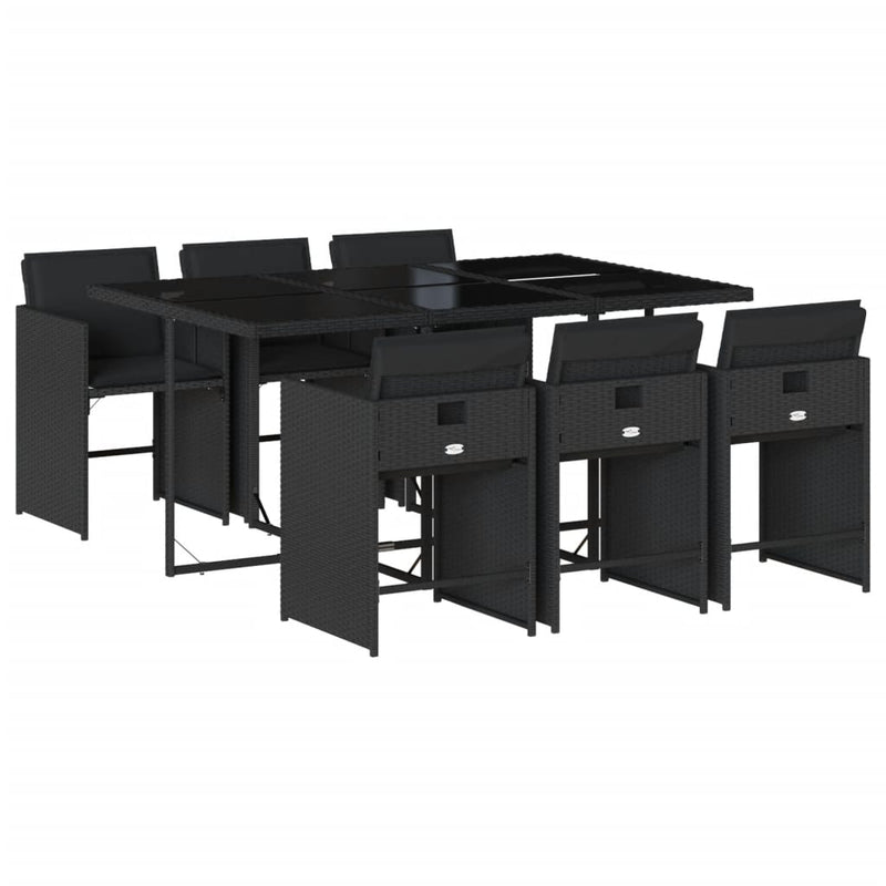vidaXL 7 Piece Garden Dining Set with Cushions Black Poly Rattan