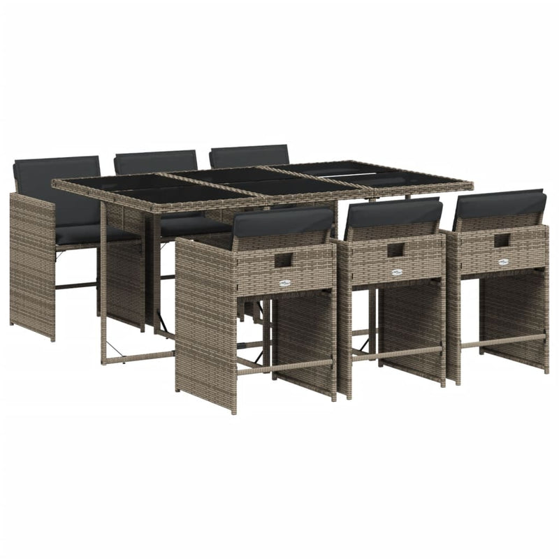 vidaXL 7 Piece Garden Dining Set with Cushions Grey Poly Rattan