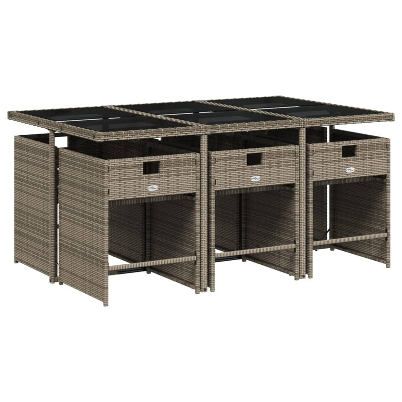 vidaXL 7 Piece Garden Dining Set with Cushions Grey Poly Rattan