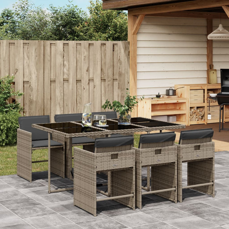 vidaXL 7 Piece Garden Dining Set with Cushions Grey Poly Rattan