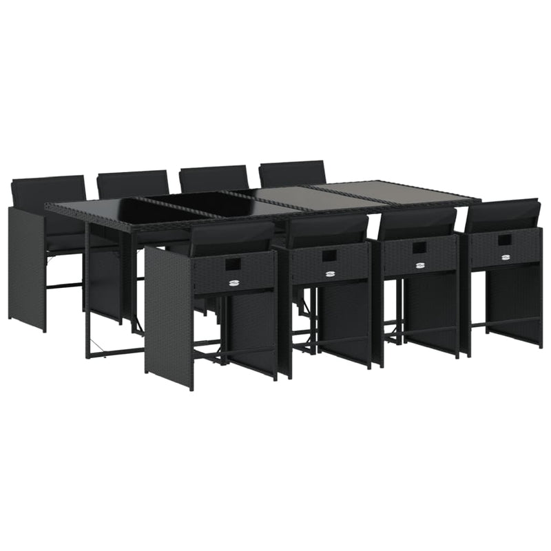 vidaXL 9 Piece Garden Dining Set with Cushions Black Poly Rattan