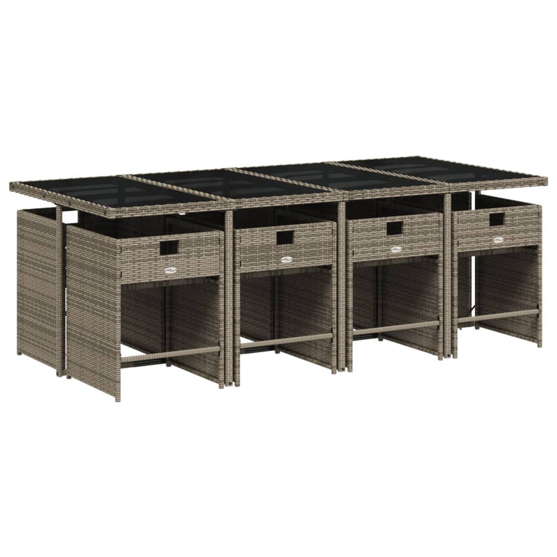 vidaXL 9 Piece Garden Dining Set with Cushions Grey Poly Rattan