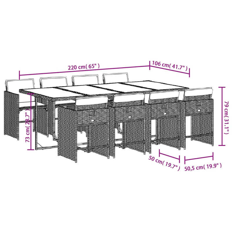vidaXL 9 Piece Garden Dining Set with Cushions Grey Poly Rattan