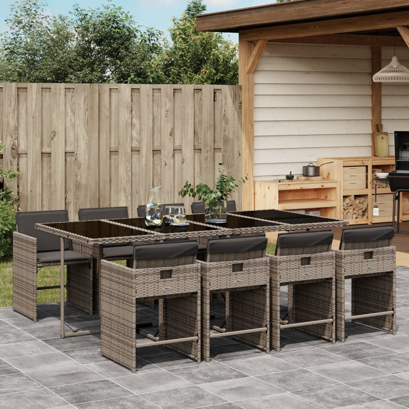 vidaXL 9 Piece Garden Dining Set with Cushions Grey Poly Rattan