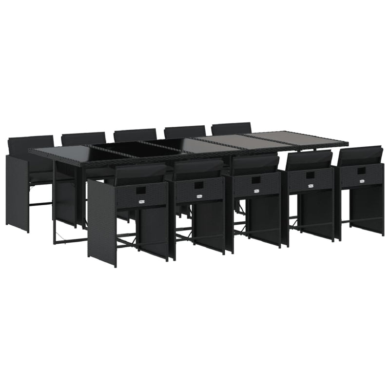 vidaXL 11 Piece Garden Dining Set with Cushions Black Poly Rattan