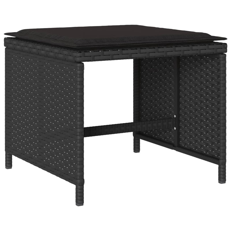 vidaXL 11 Piece Garden Dining Set with Cushions Black Poly Rattan