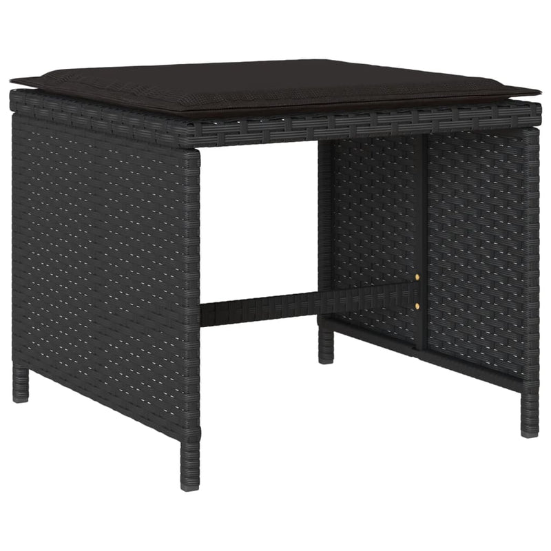 vidaXL 15 Piece Garden Dining Set with Cushions Black Poly Rattan