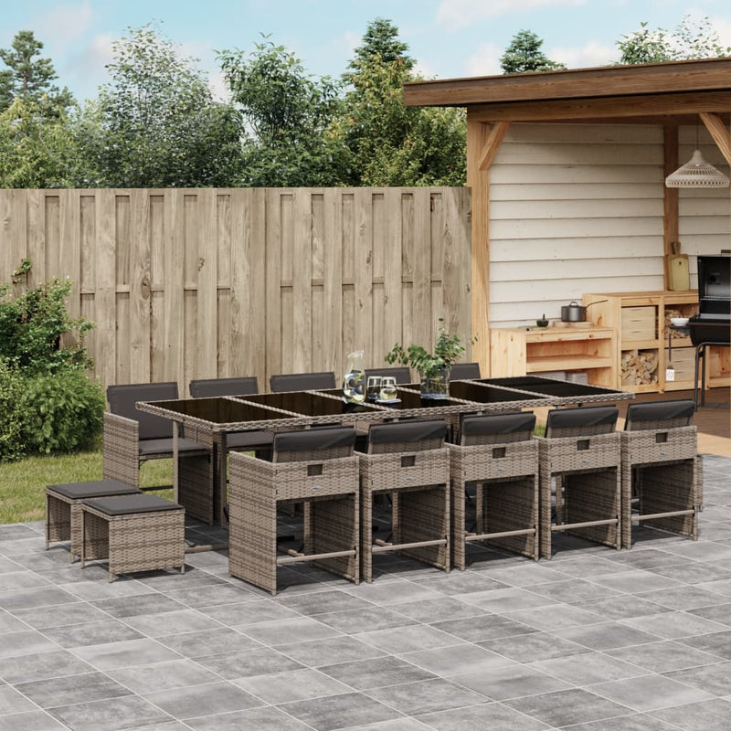 vidaXL 15 Piece Garden Dining Set with Cushions Grey Poly Rattan