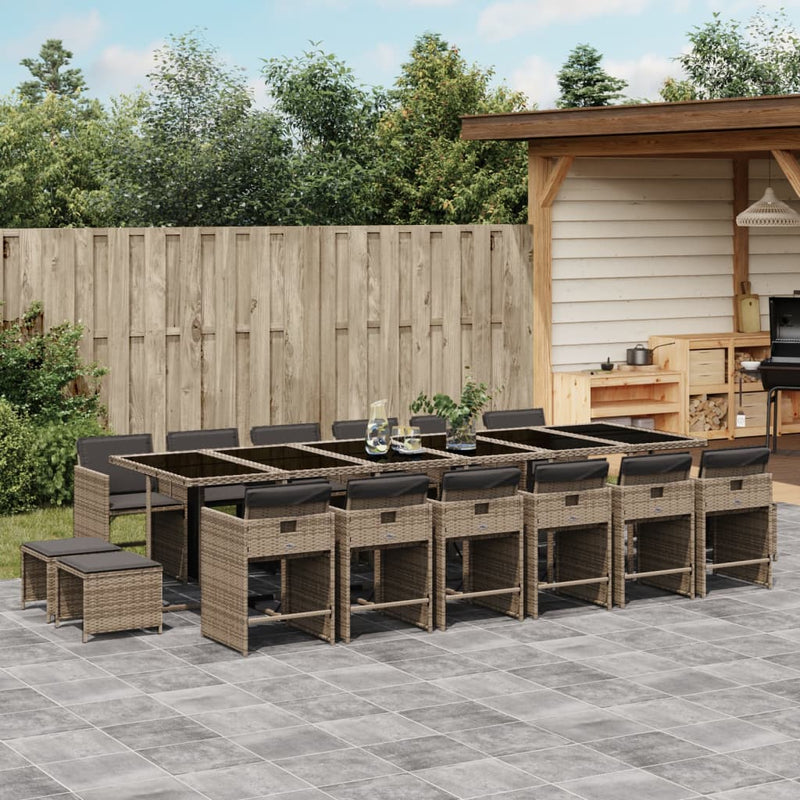 vidaXL 17 Piece Garden Dining Set with Cushions Grey Poly Rattan
