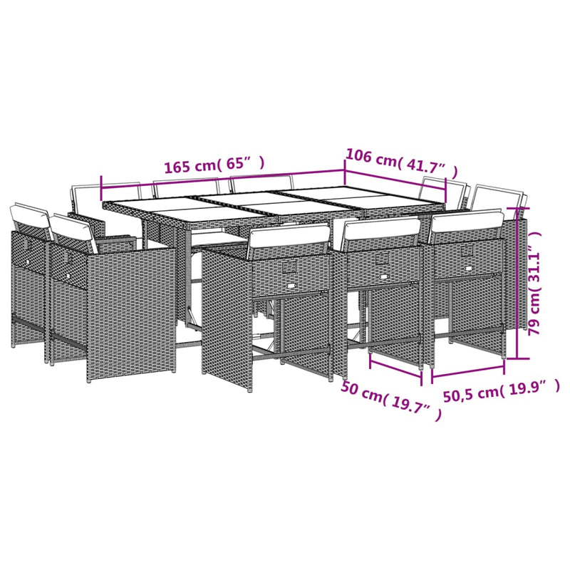 vidaXL 11 Piece Garden Dining Set with Cushions Grey Poly Rattan