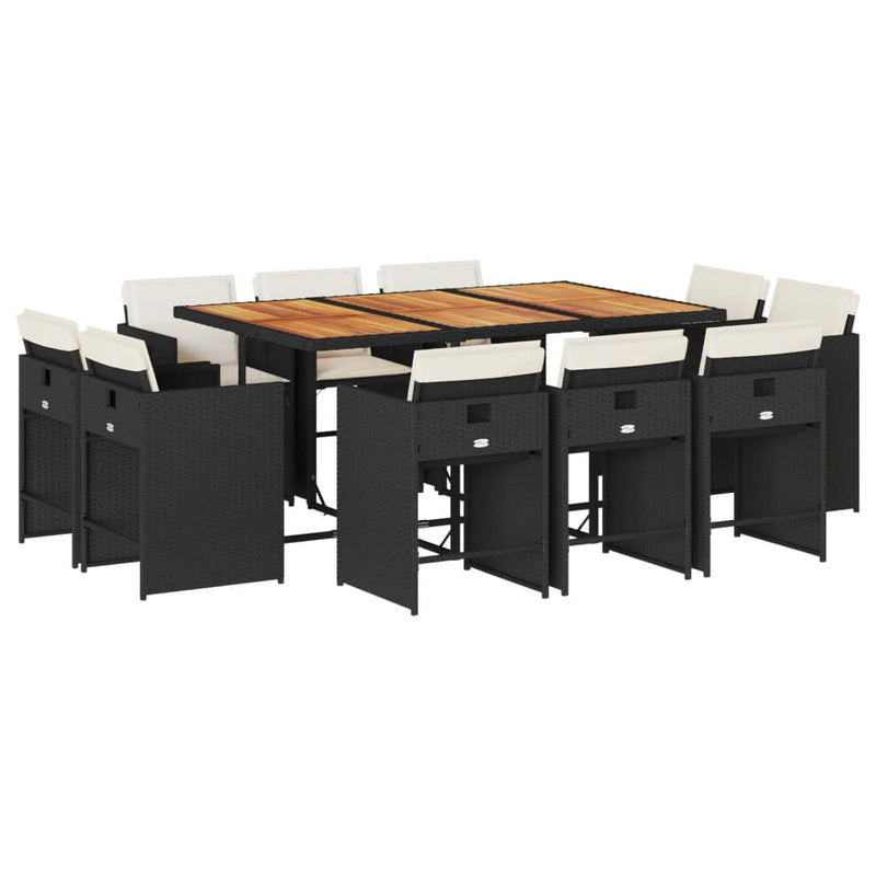vidaXL 11 Piece Garden Dining Set with Cushions Black Poly Rattan