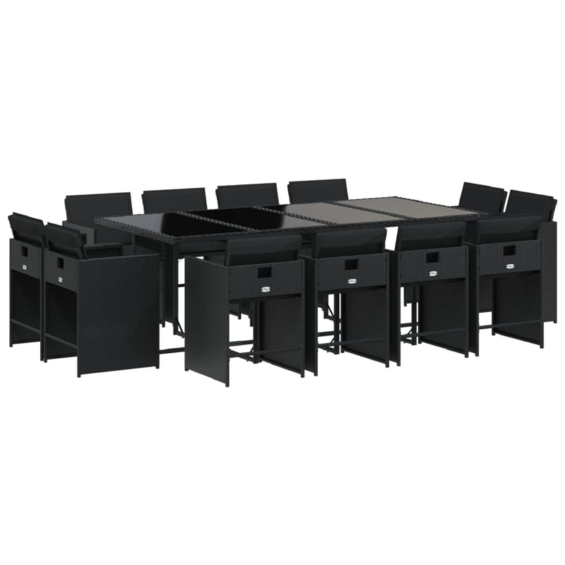 vidaXL 13 Piece Garden Dining Set with Cushions Black Poly Rattan