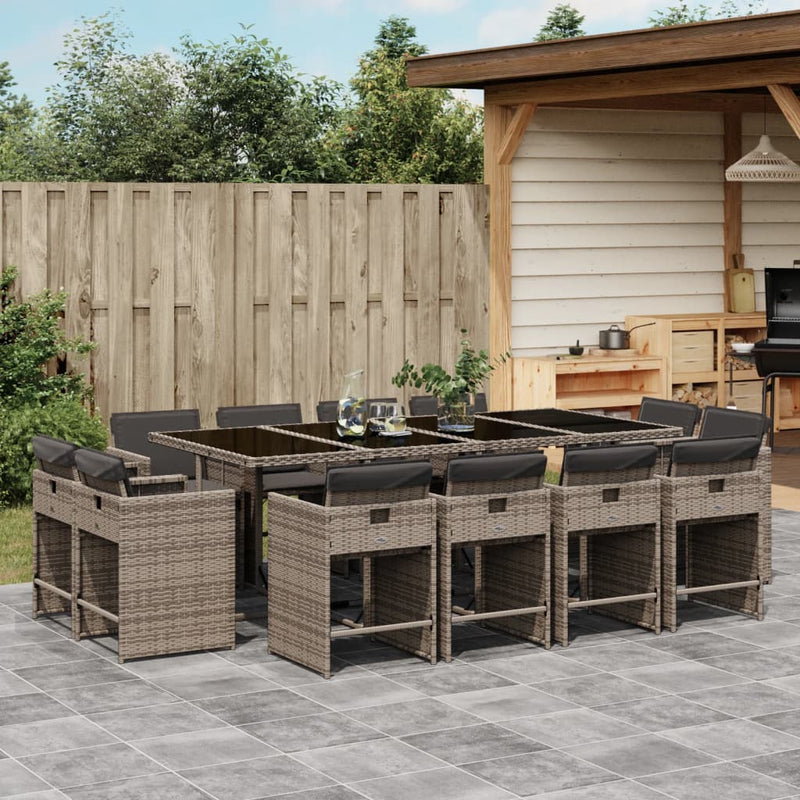 vidaXL 13 Piece Garden Dining Set with Cushions Grey Poly Rattan