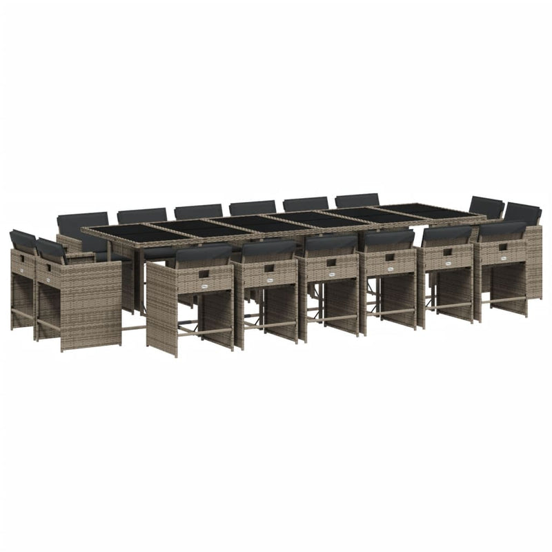 vidaXL 17 Piece Garden Dining Set with Cushions Grey Poly Rattan
