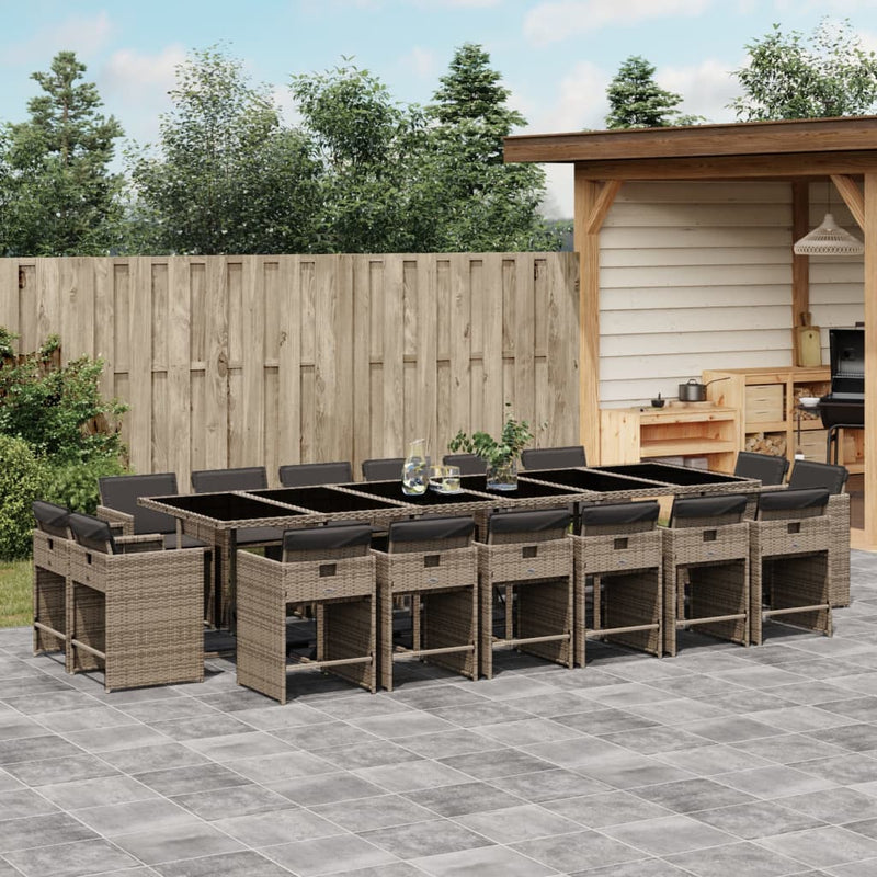 vidaXL 17 Piece Garden Dining Set with Cushions Grey Poly Rattan