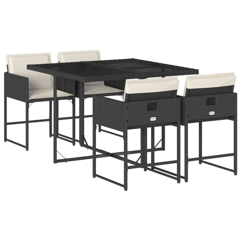 vidaXL 5 Piece Garden Dining Set with Cushions Black Poly Rattan