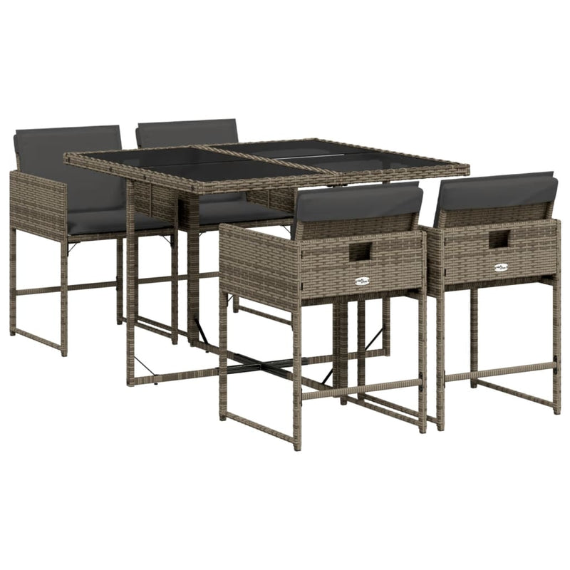 vidaXL 5 Piece Garden Dining Set with Cushions Grey Poly Rattan