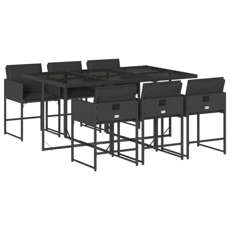 vidaXL 7 Piece Garden Dining Set with Cushions Black Poly Rattan