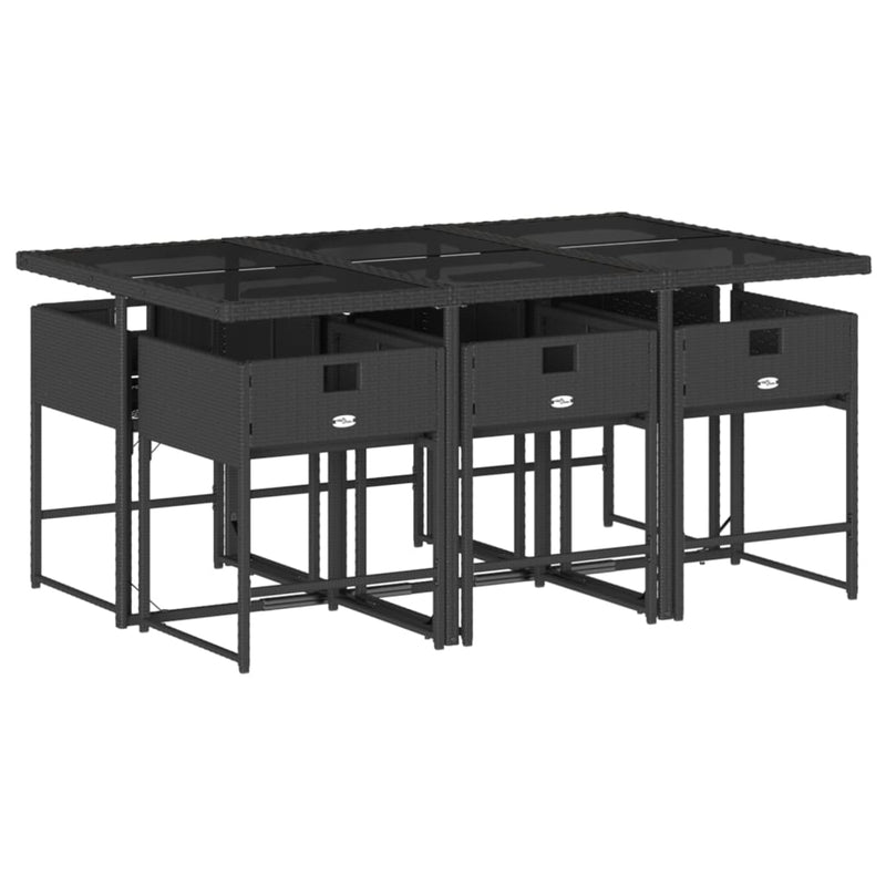 vidaXL 7 Piece Garden Dining Set with Cushions Black Poly Rattan