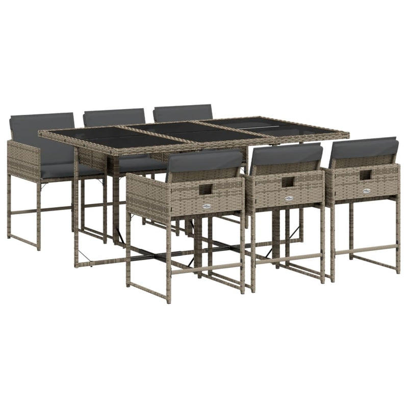 vidaXL 7 Piece Garden Dining Set with Cushions Grey Poly Rattan